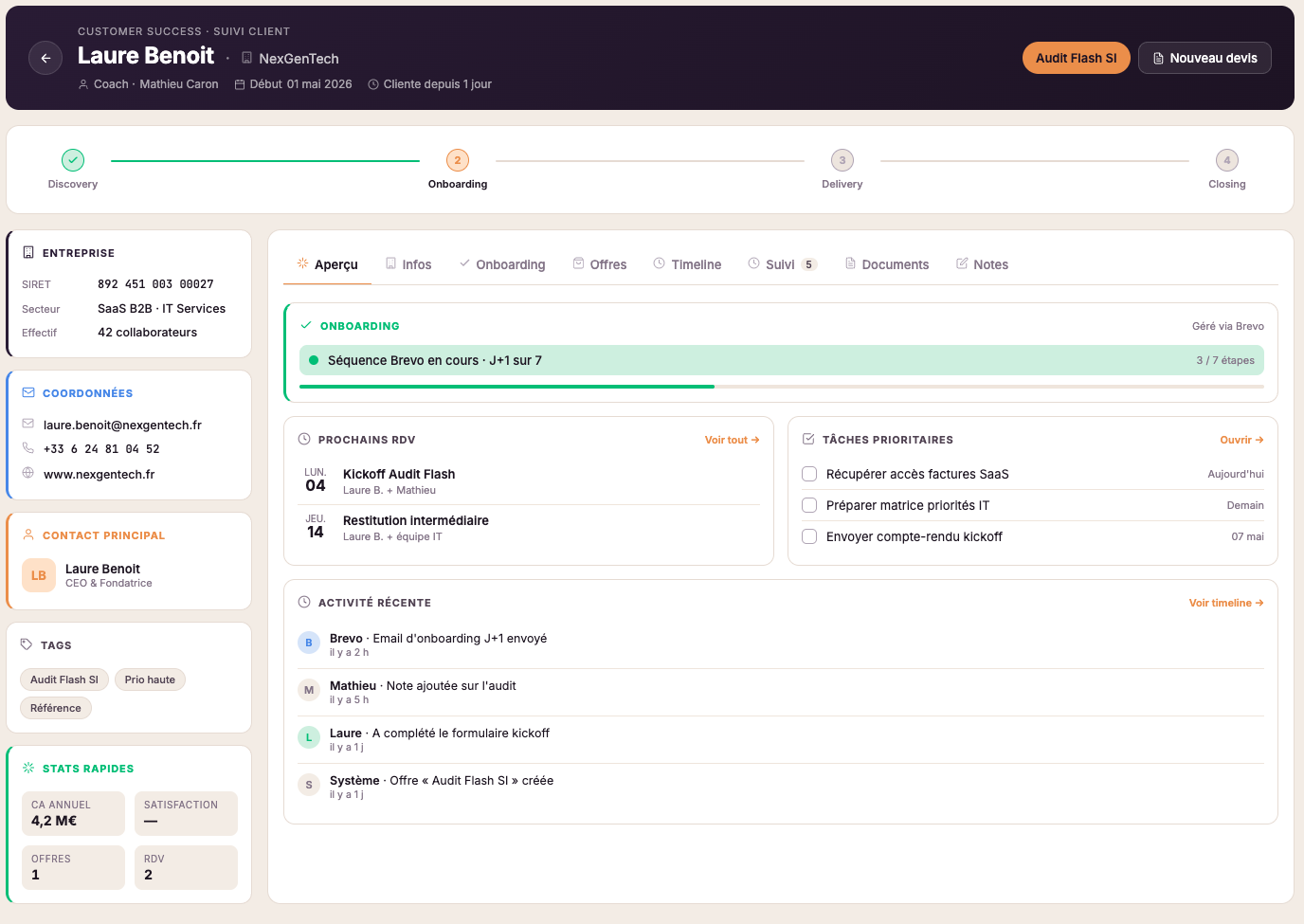 Le module client de crmcoaching, que je développe avec Claude